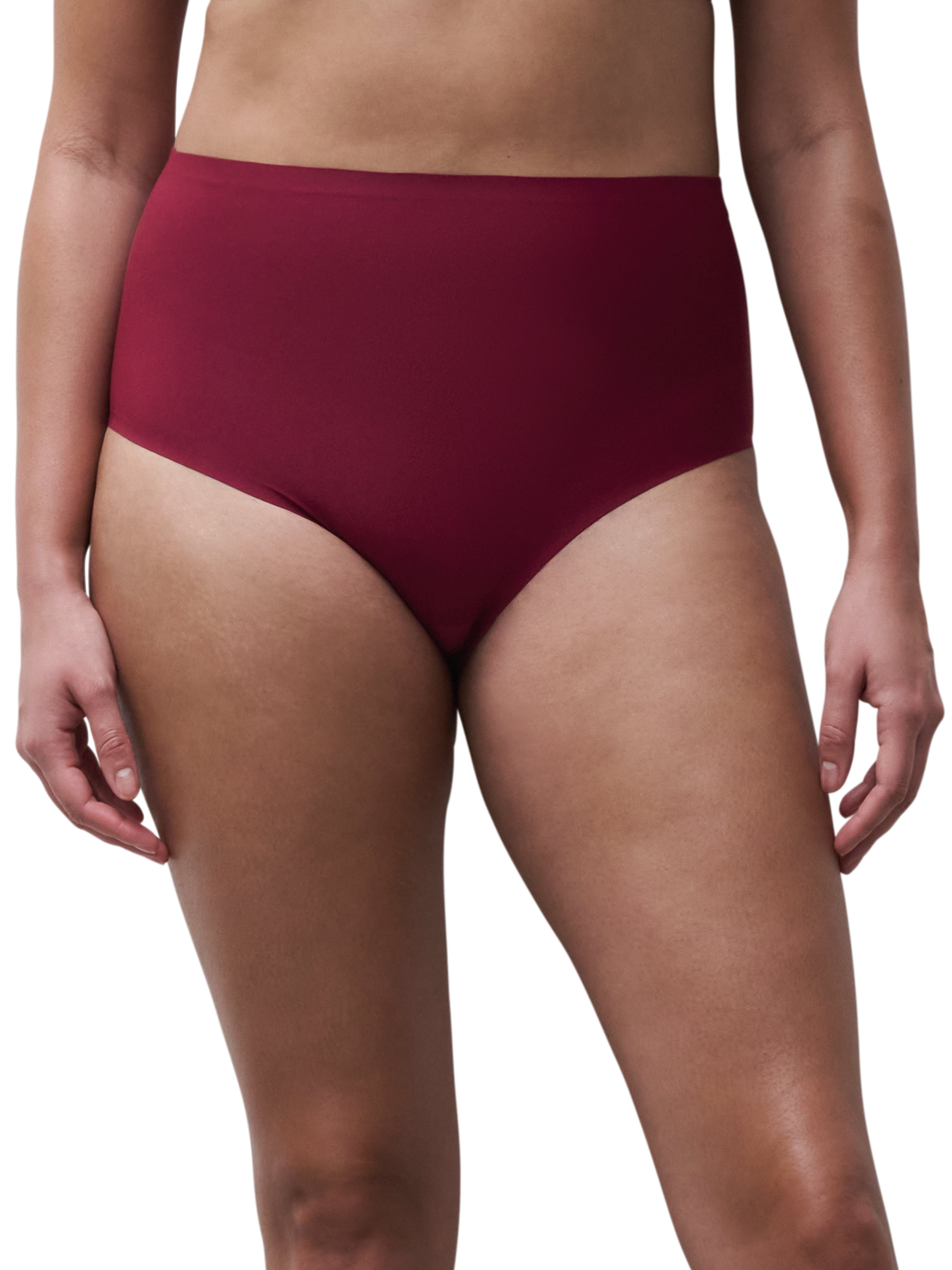 Maroon softstretch high waist briefs with smooth seamless fabric finish shown from the back side