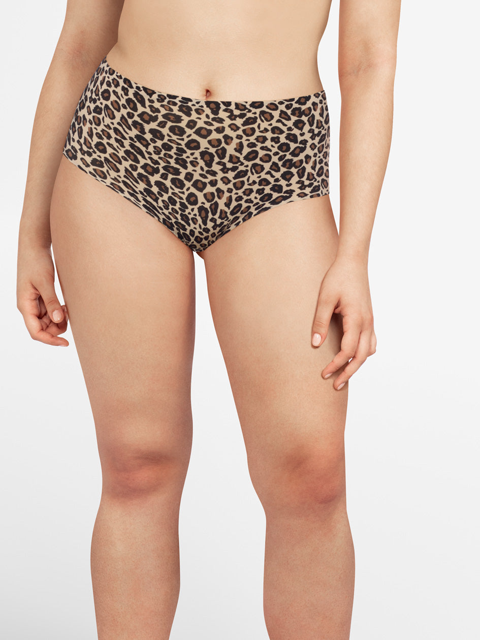 Beige and brown leopard-print high-waisted SoftStretch bikini briefs
