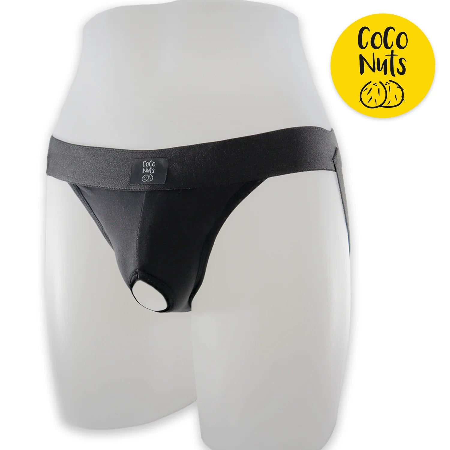 Black coco nuts brand briefs with sleek form-fitting design and subtle textured waistband in soft packer plus stp packing jock
