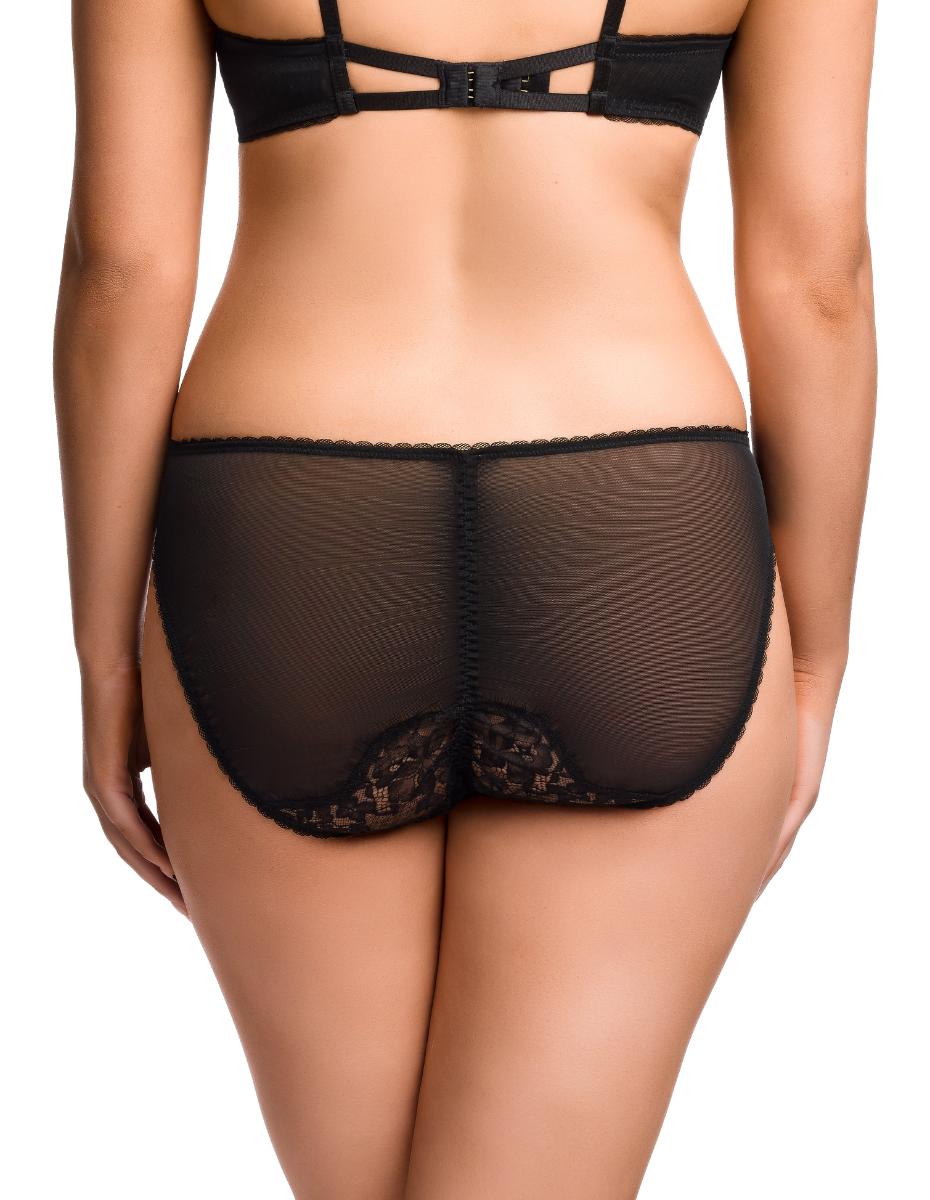 Perlez Vous Bikini: black sheer lace-trimmed briefs with mesh back