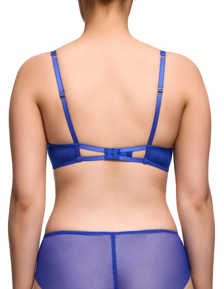 Harlow Balconette Bra in royal blue satin with adjustable straps