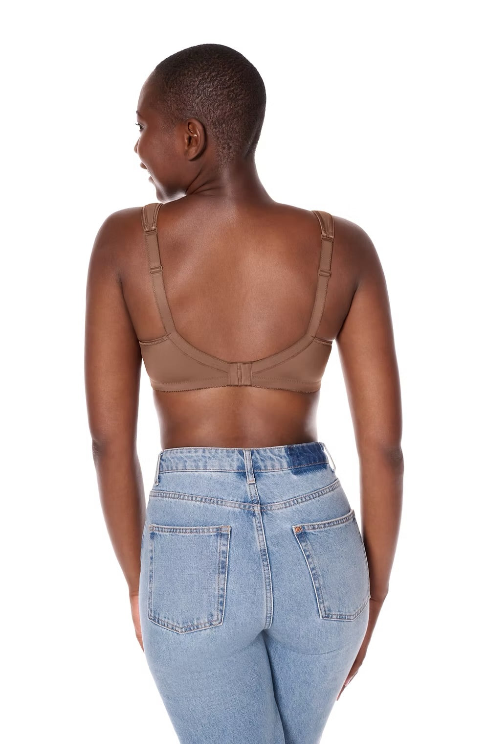 Tan isadora non-wired bra with adjustable straps and seamless back design for comfortable everyday wear
