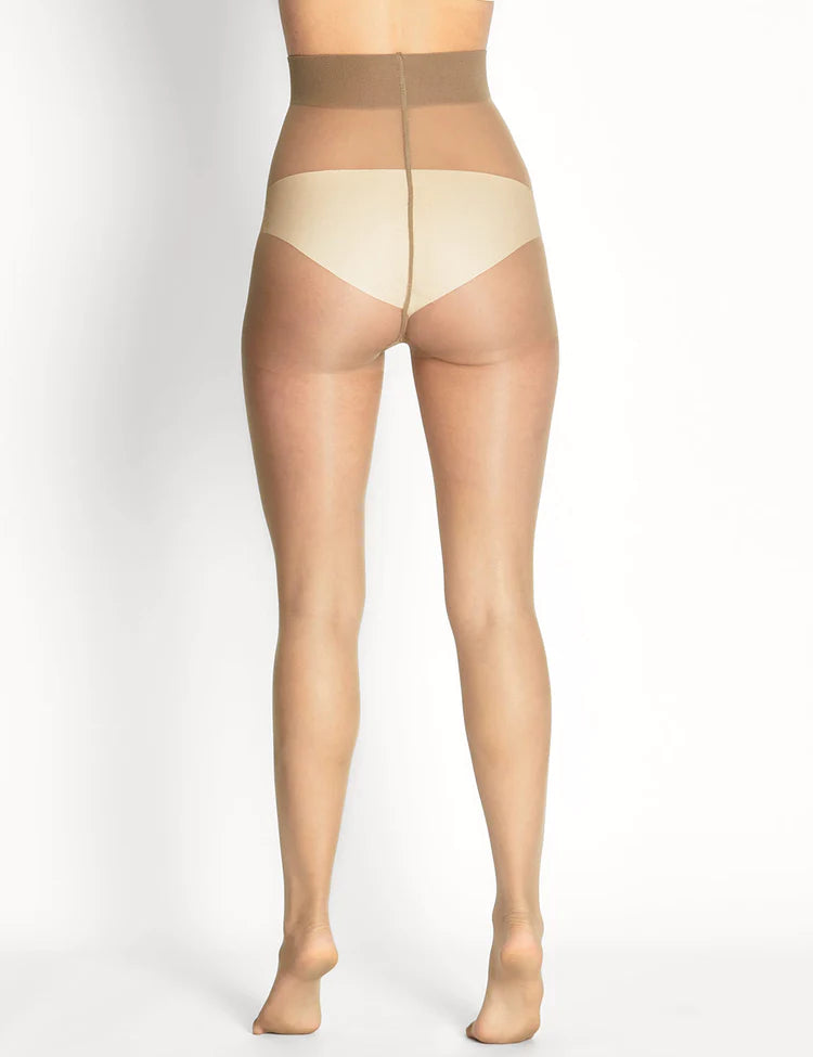 Eclipse Pantyhose: beige sheer high-waisted style with brown waistband