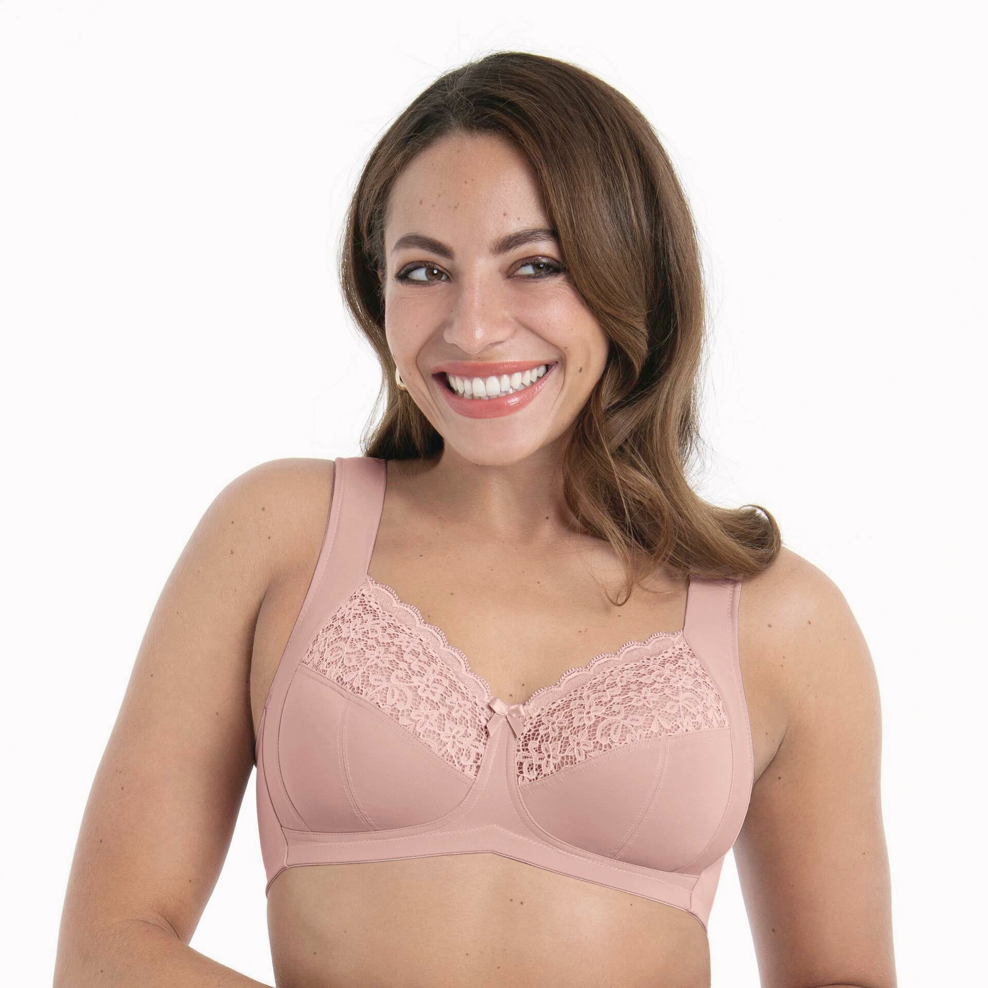 A soft pink lace-trimmed bra with delicate floral pattern and adjustable straps from untitled Jun12_12:07:56