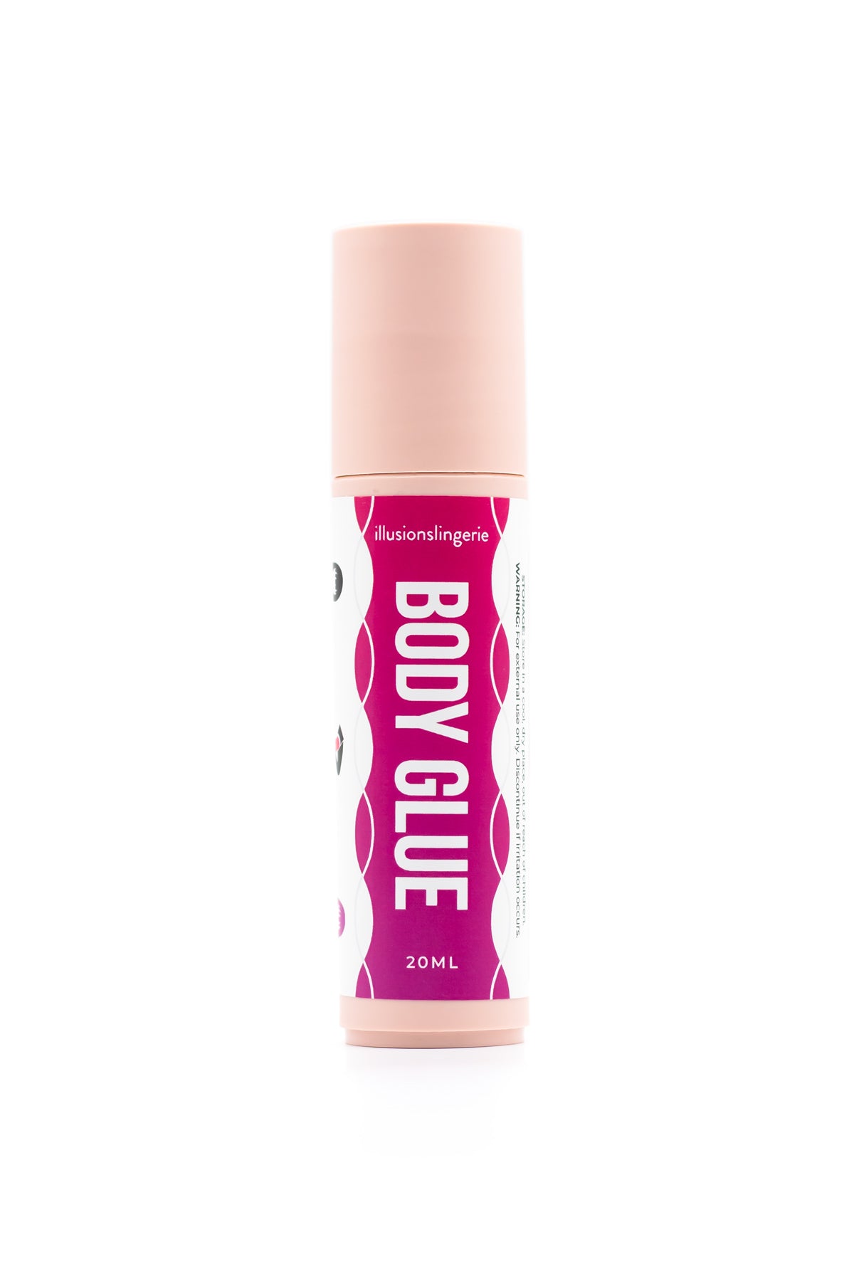 Roll-on body glue 20ml in a pink and white labeled cylindrical spray bottle for easy application