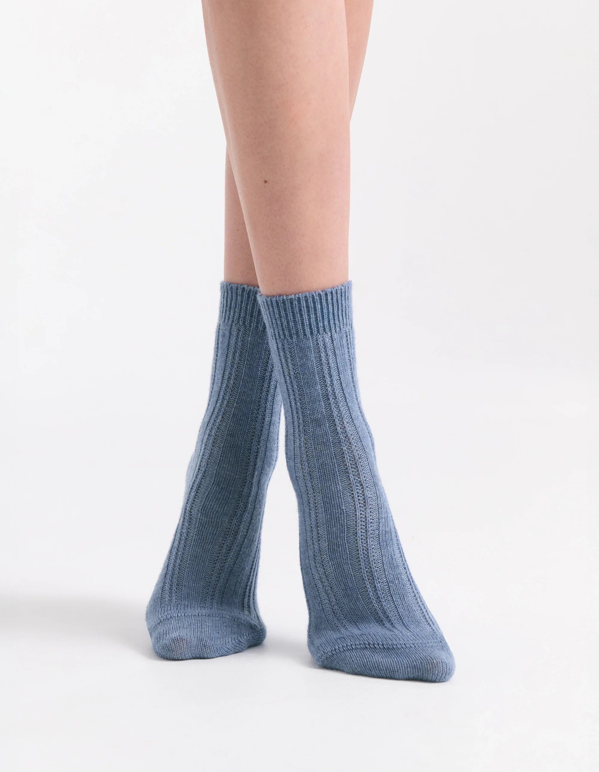 Blue ribbed knit ankle socks from the angelina cable crew sock collection ideal for casual wear