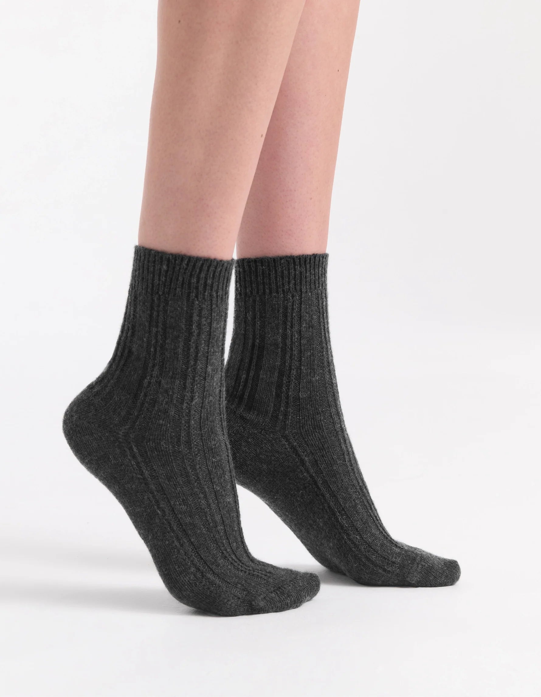Dark gray ribbed knit ankle socks from angelina cable crew sock featuring soft textured fabric for everyday comfort
