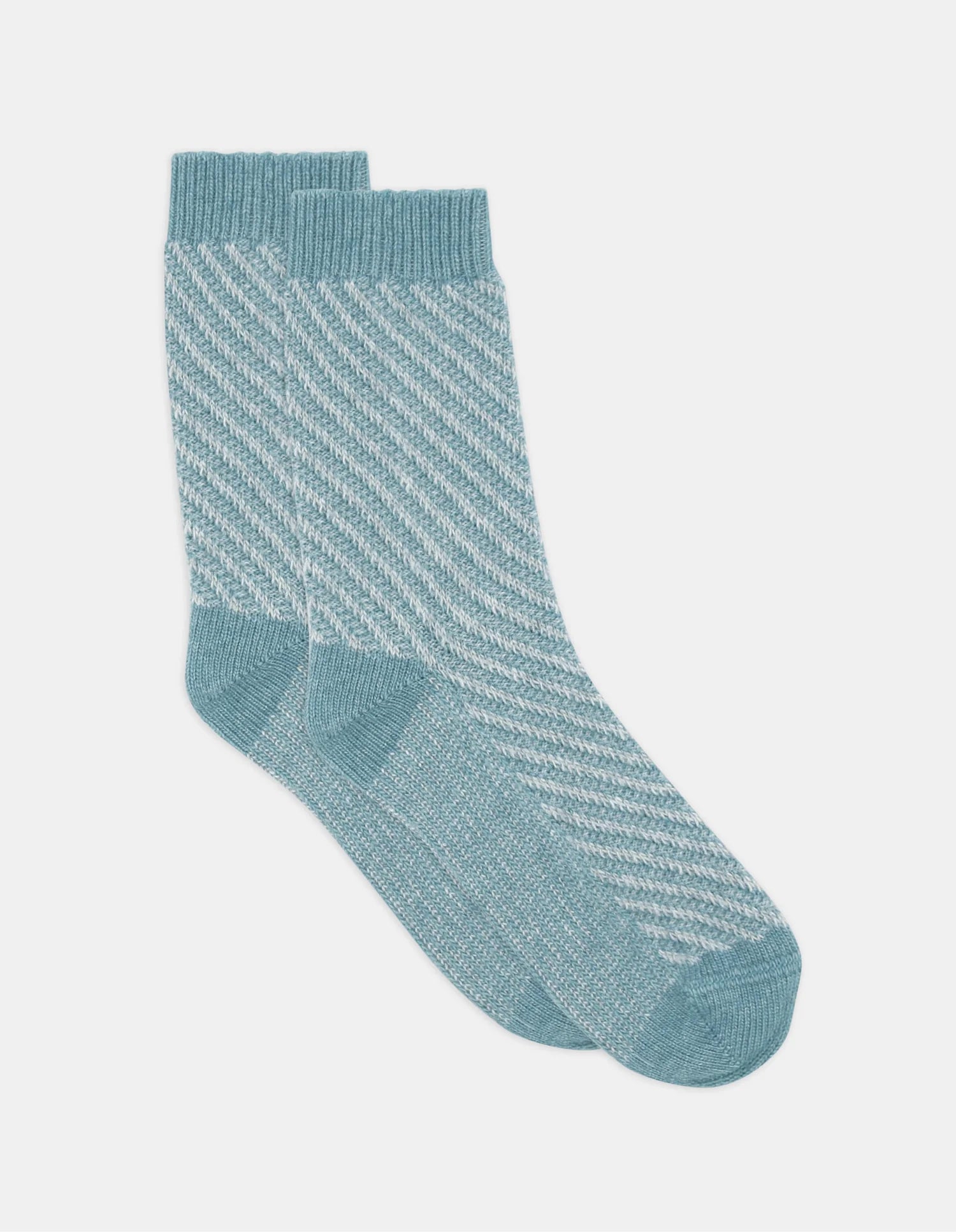 Clara Chevron Crew light blue socks with diagonal ribbed pattern
