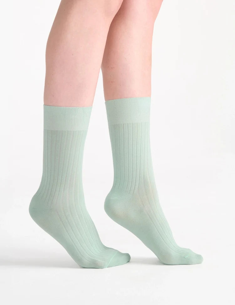 Ida classic rib crew sock in mint green with ribbed knit ankle design made from soft breathable fabric