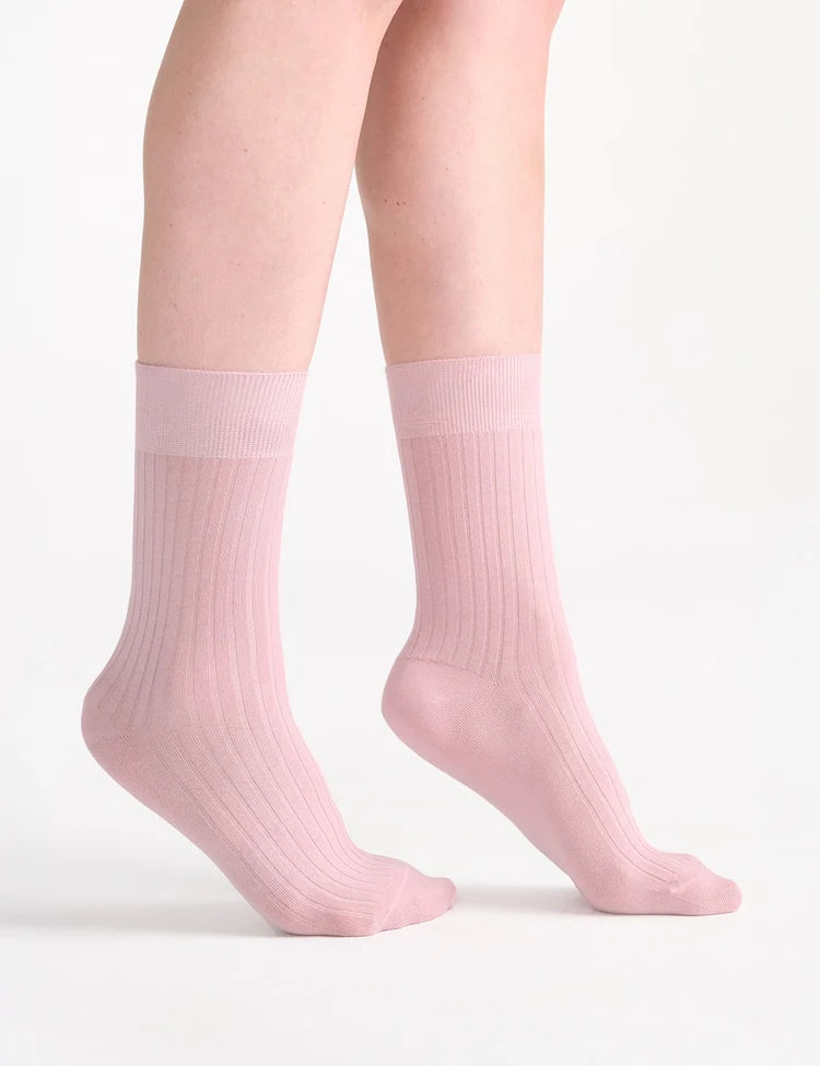Pastel pink ida classic rib crew sock ankle socks made of ribbed knit material for comfortable wear