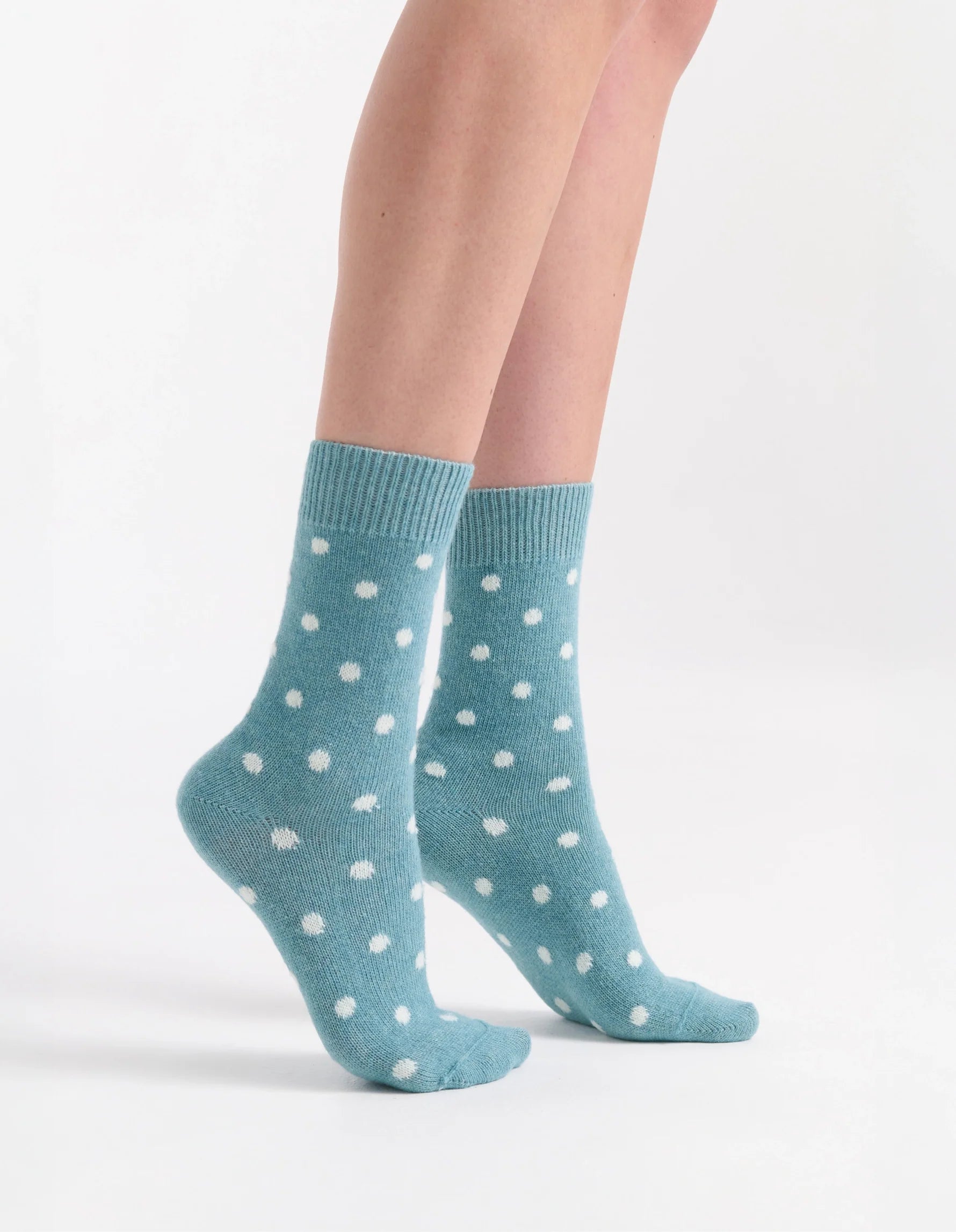 Teal polka-dot Ilaria Spot Crew Sock with ribbed cuff