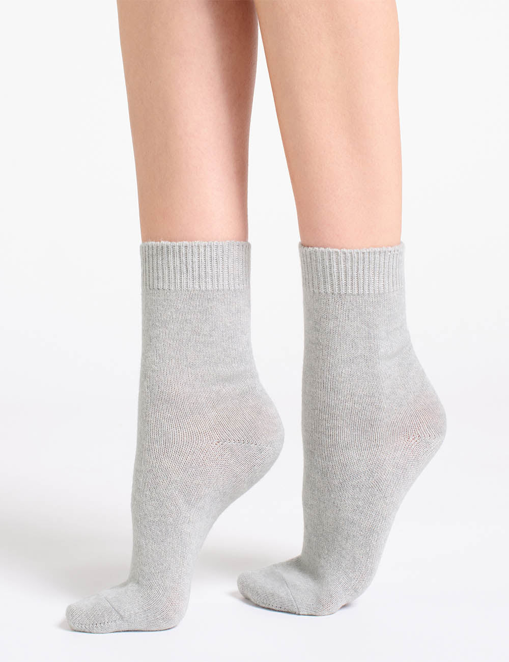 Light gray Pina Crew Sock with ribbed cuffs and soft knit texture