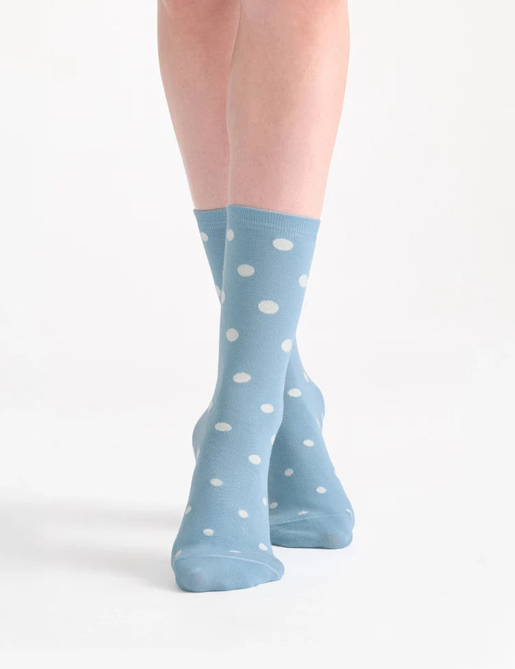 Light blue gigi spot crew sock with white polka dots soft cotton blend for everyday wear