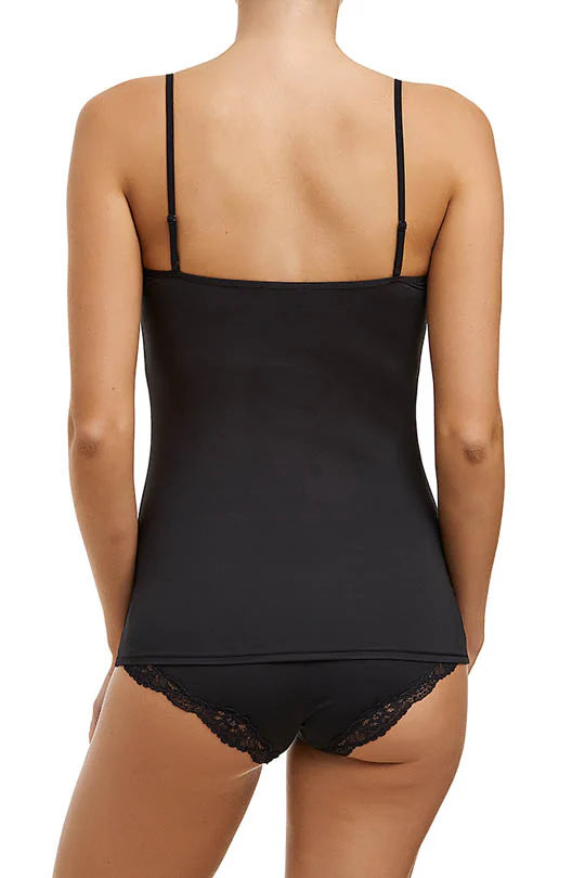 Black satin Classic Lace Camisole with thin straps and lace hem trim