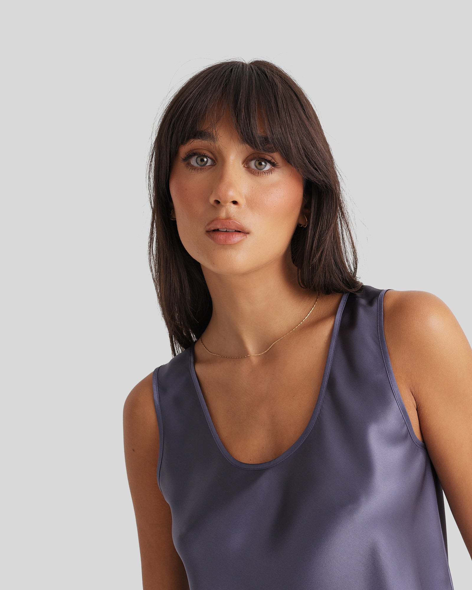 Blue Manor Mono Silk Cami sleeveless top in muted blue satin