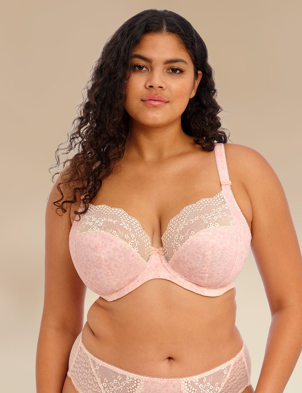 Lucie Plunge pink lace underwire bra with floral details