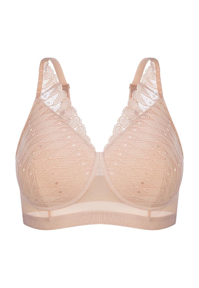 Prosthesis Adaptive Bra: beige lace with floral patterns and adjustable straps