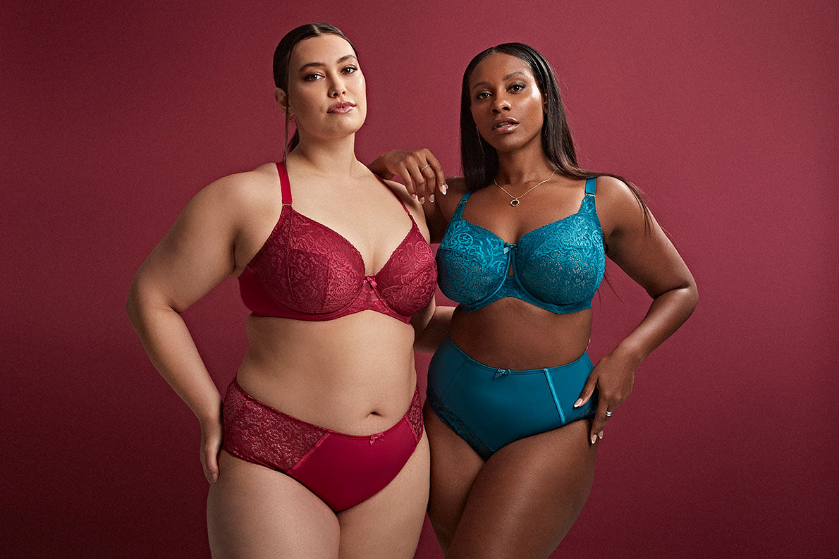 Two full figure women in plus size bras