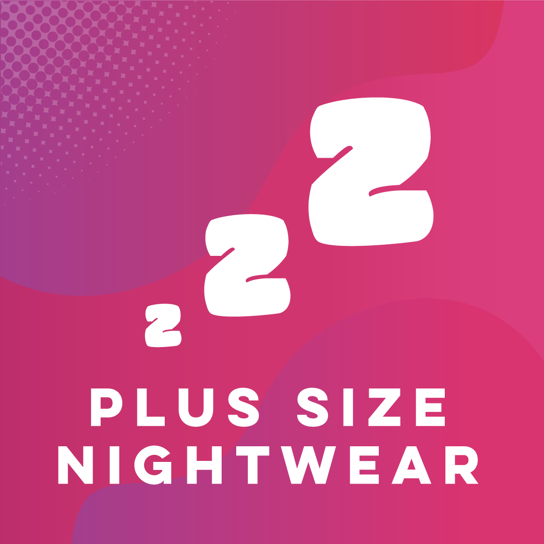 Plus size nightwear text under z icons on pink background