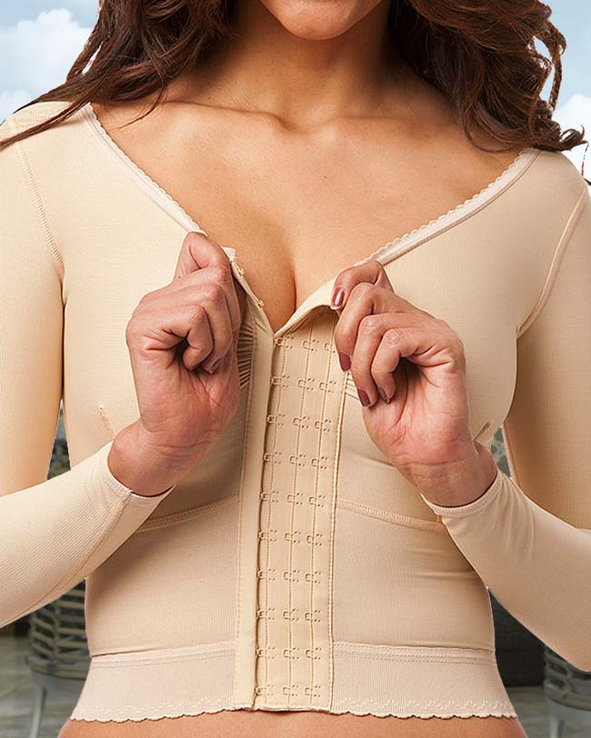 woman hooking compression vest