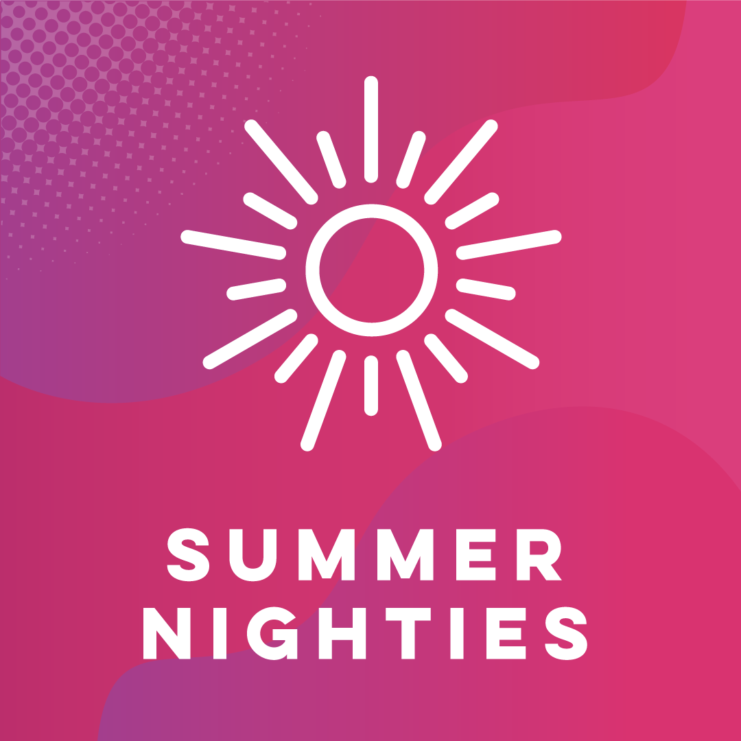 Summer Nighties text under sun icon on pink background