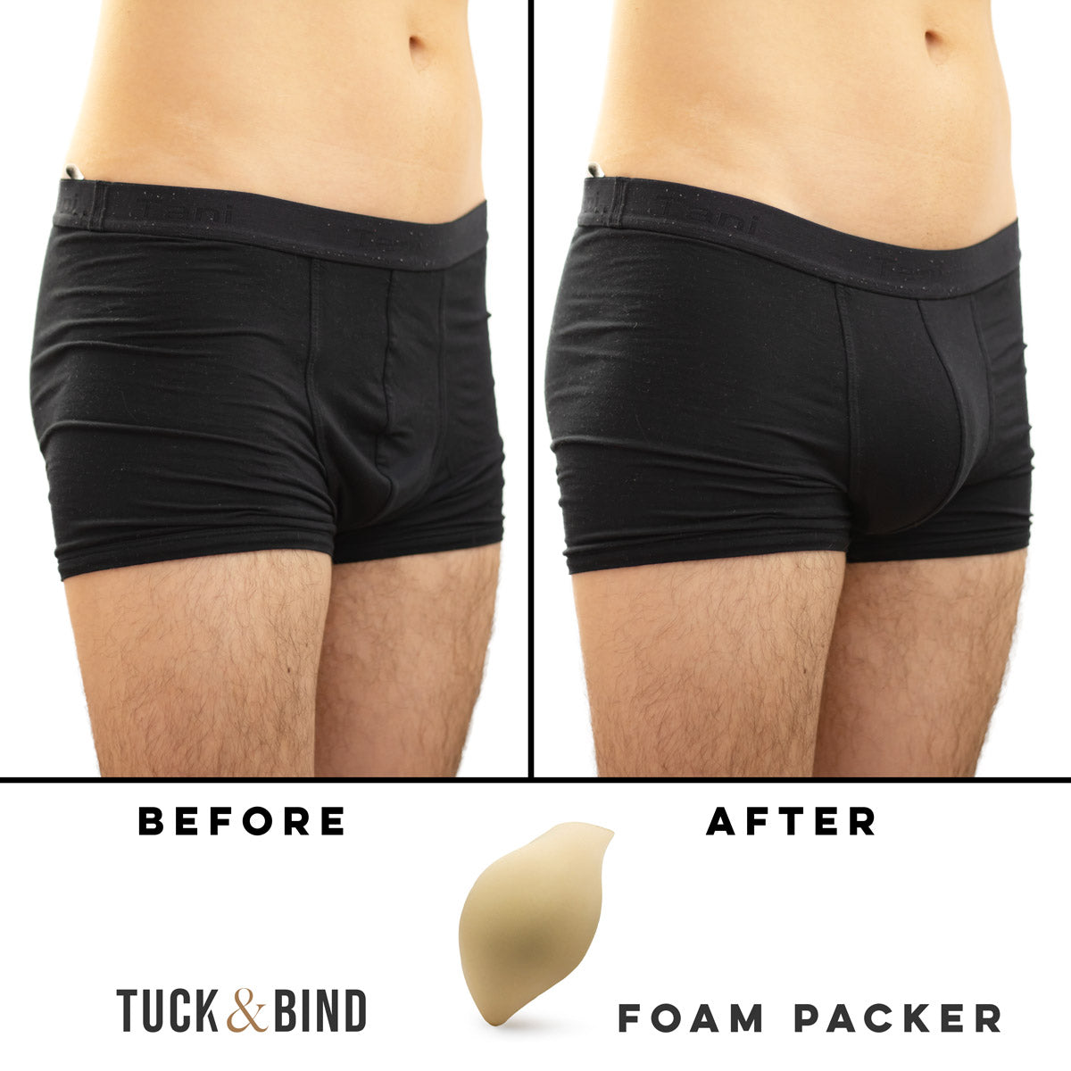 Foam Packer black briefs with smooth form-fitting design and elastic waistband