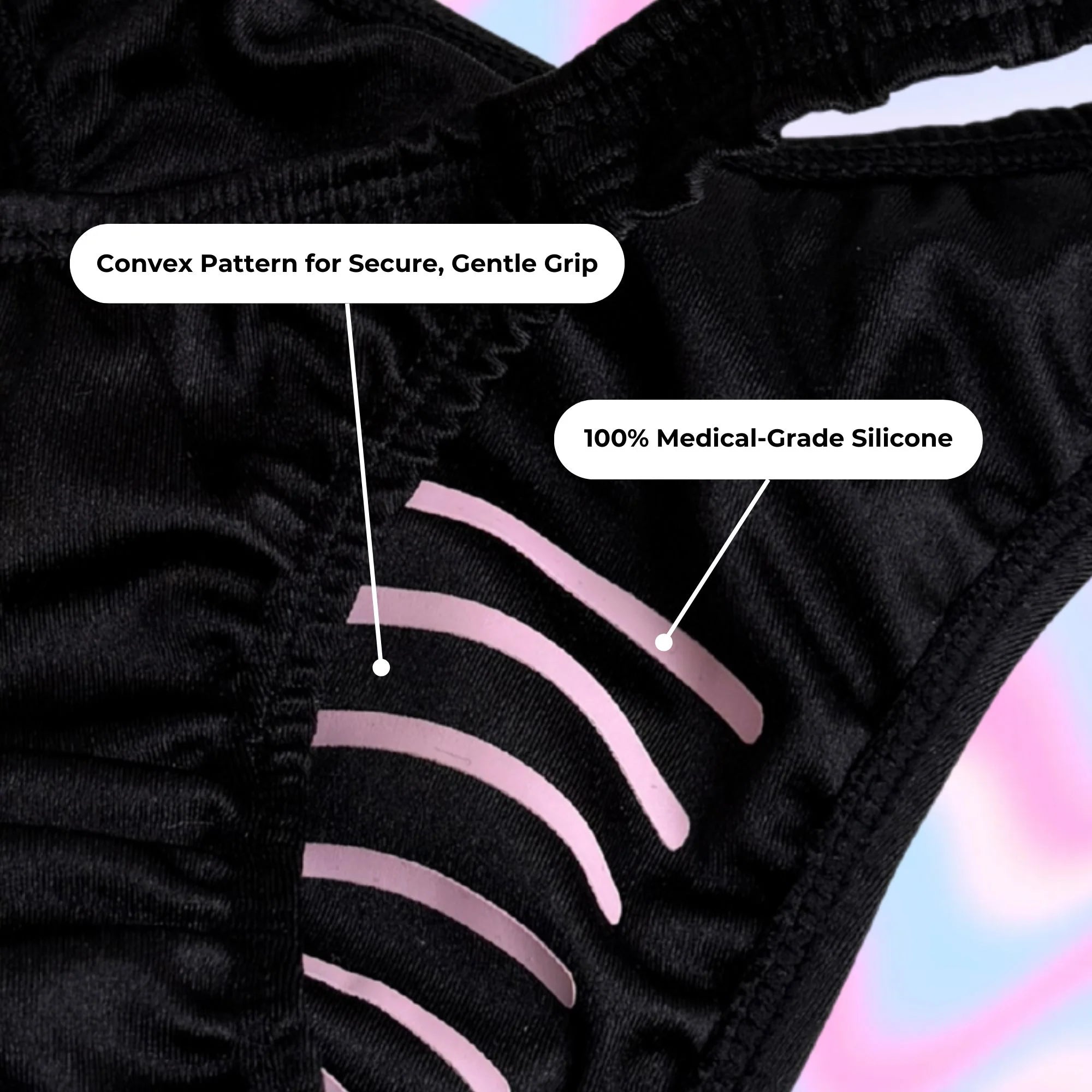 Black silicone grip with pink curved stripes on FEMME Everyday Tuckwear