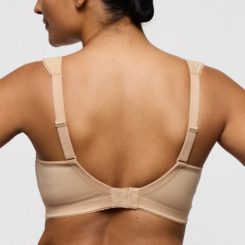 Beige Salerno full cup bra with underwire, adjustable straps, and back closure for comfortable support
