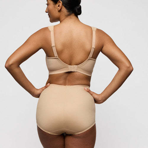 Beige seamless salerno full cup bra with underwire and matching high-waisted briefs made from smooth fabric