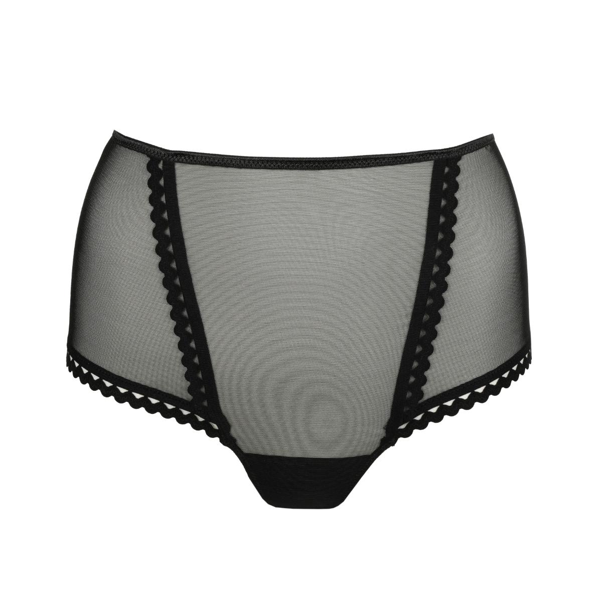 Black sheer mesh high-waisted Vivgirl Hotpants with scalloped lace trim
