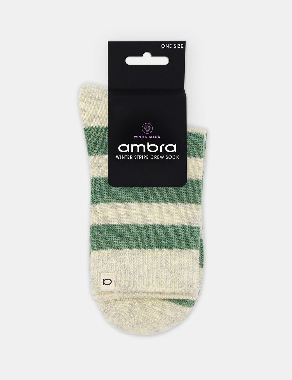 Ambra winter stripe crew socks in muted green and off-white stripes
