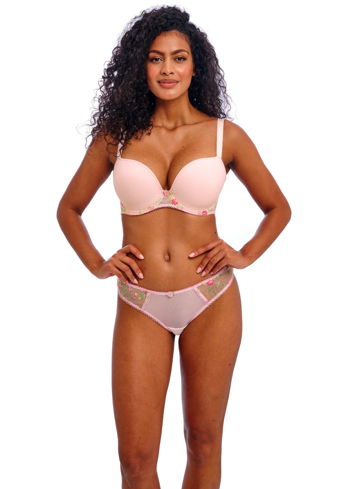 Pink floral lace bra and sheer thong set from Love Crush