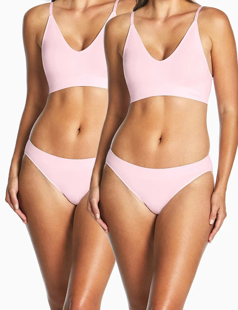 Pink seamless bra and brief set in purebasics bikini brief 2 pack featuring soft stretch fabric