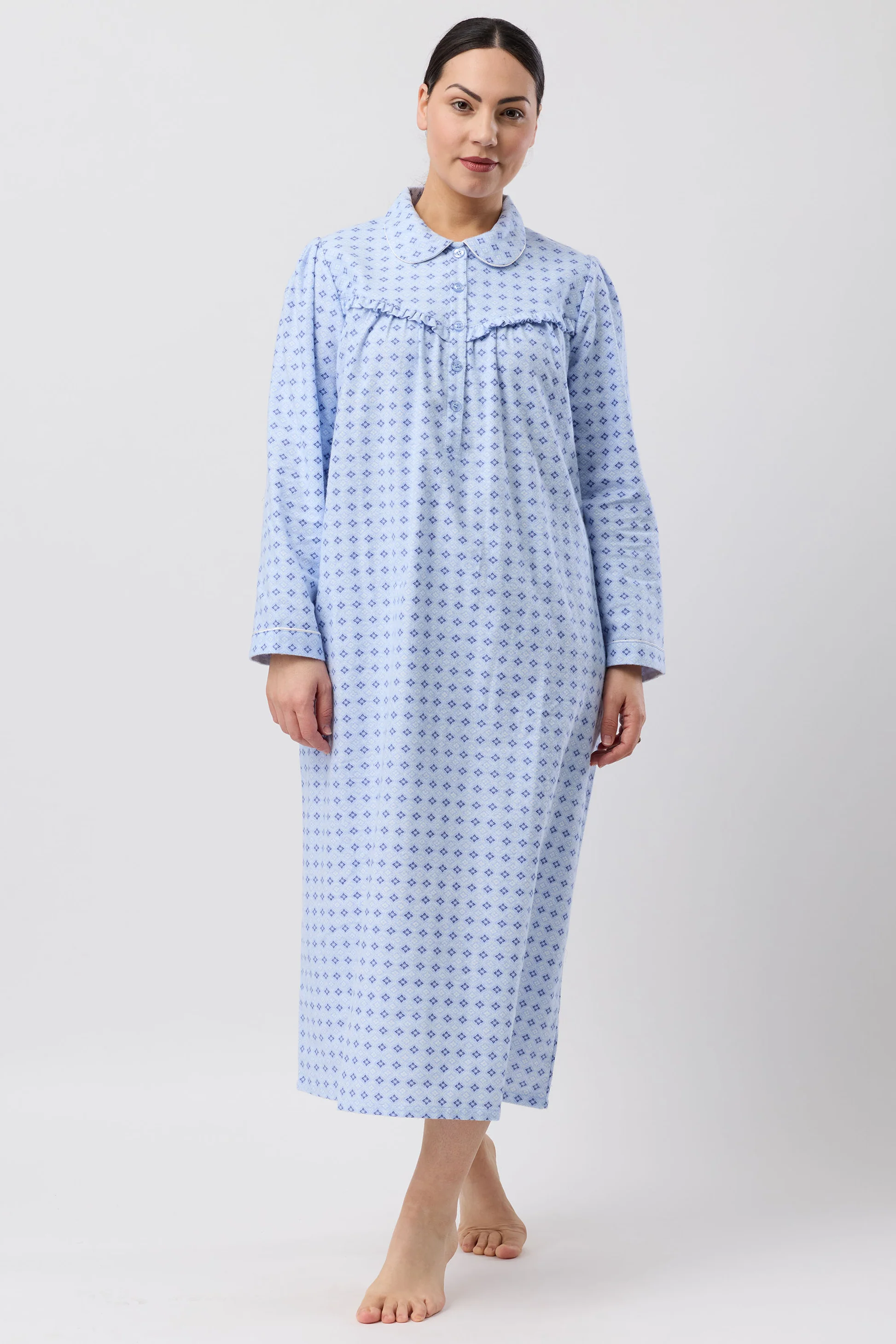 Light blue Fleur De Lys Collar Nightie with geometric pattern and classic collar