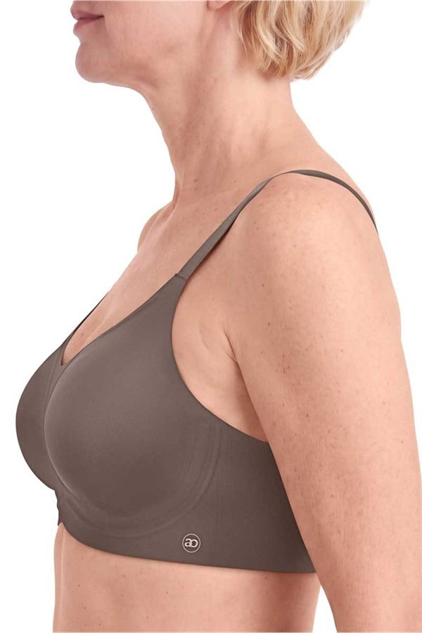 Wave pure wire-free bra in sleek olive green with thin straps and subtle brand logo on the lower edge