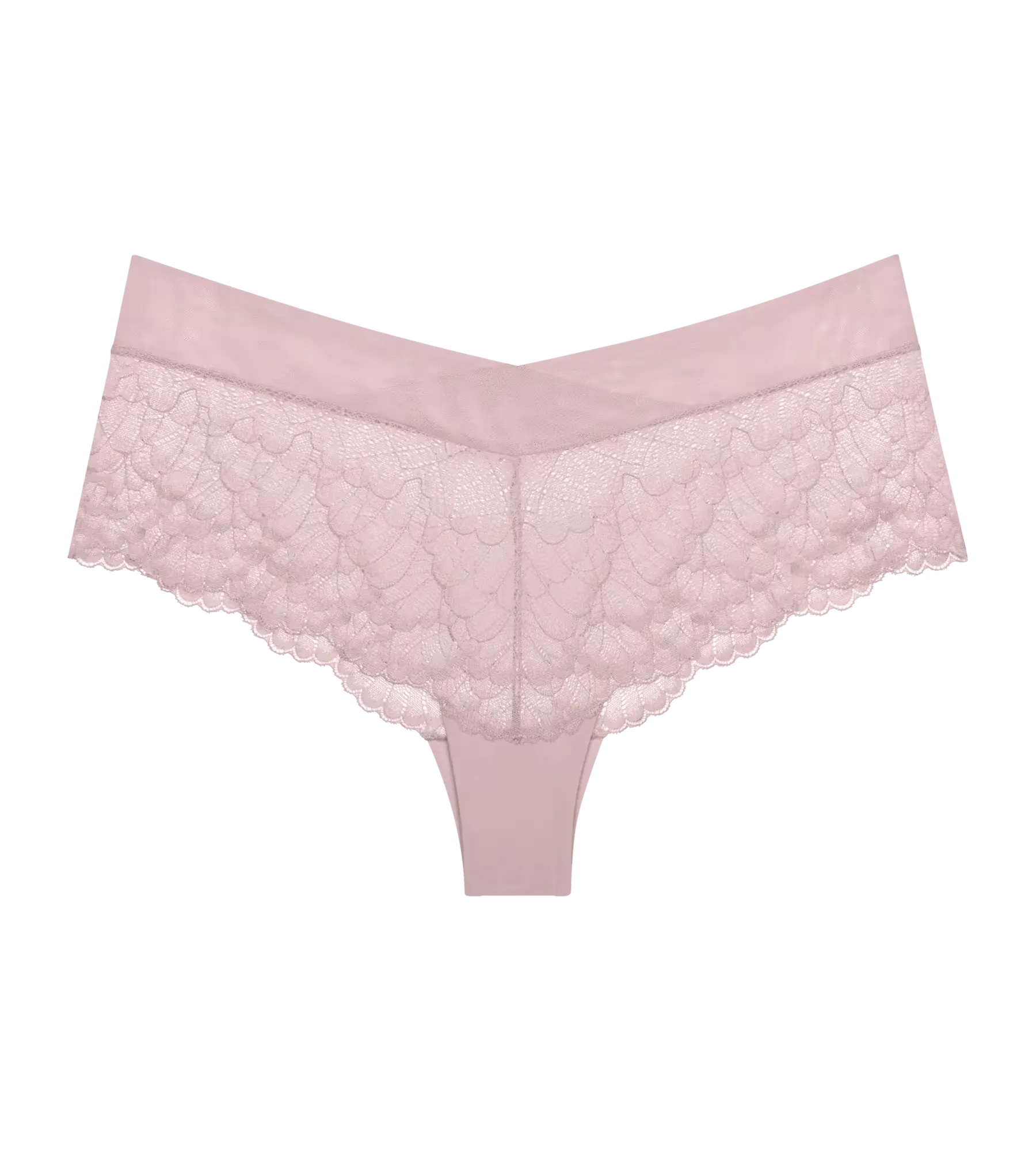 Love in Lace shorty delicate pink lace thong with soft floral pattern and smooth elastic waistband