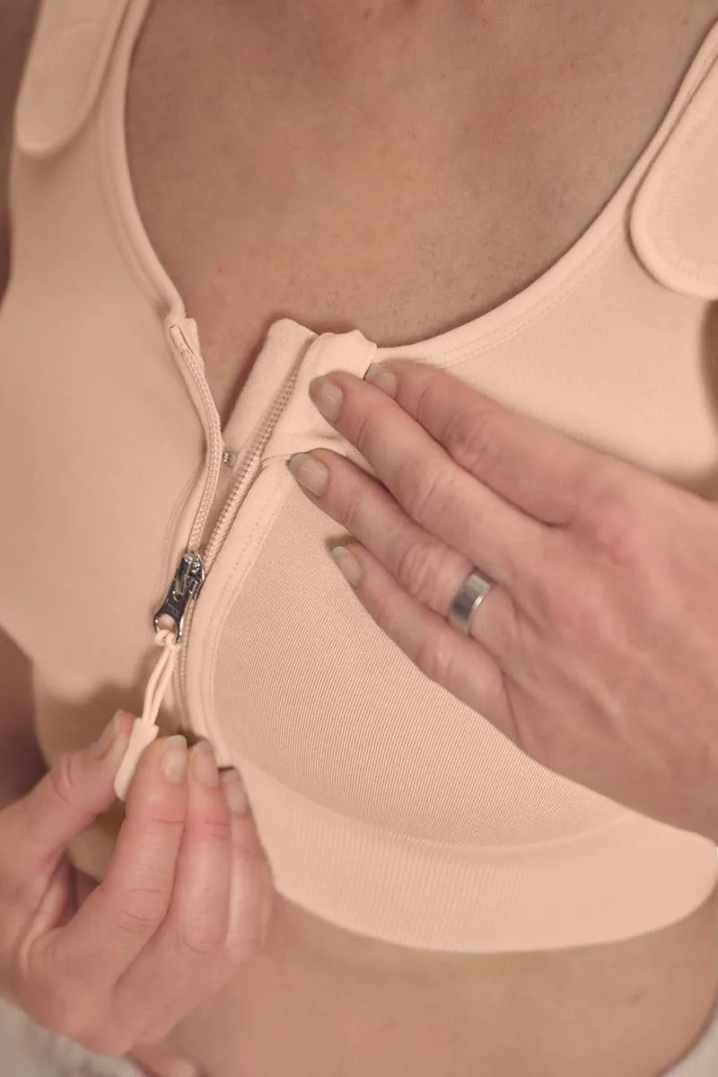 Beige pamela zip push-up bra with front zipper and smooth stretchy fabric for comfortable support