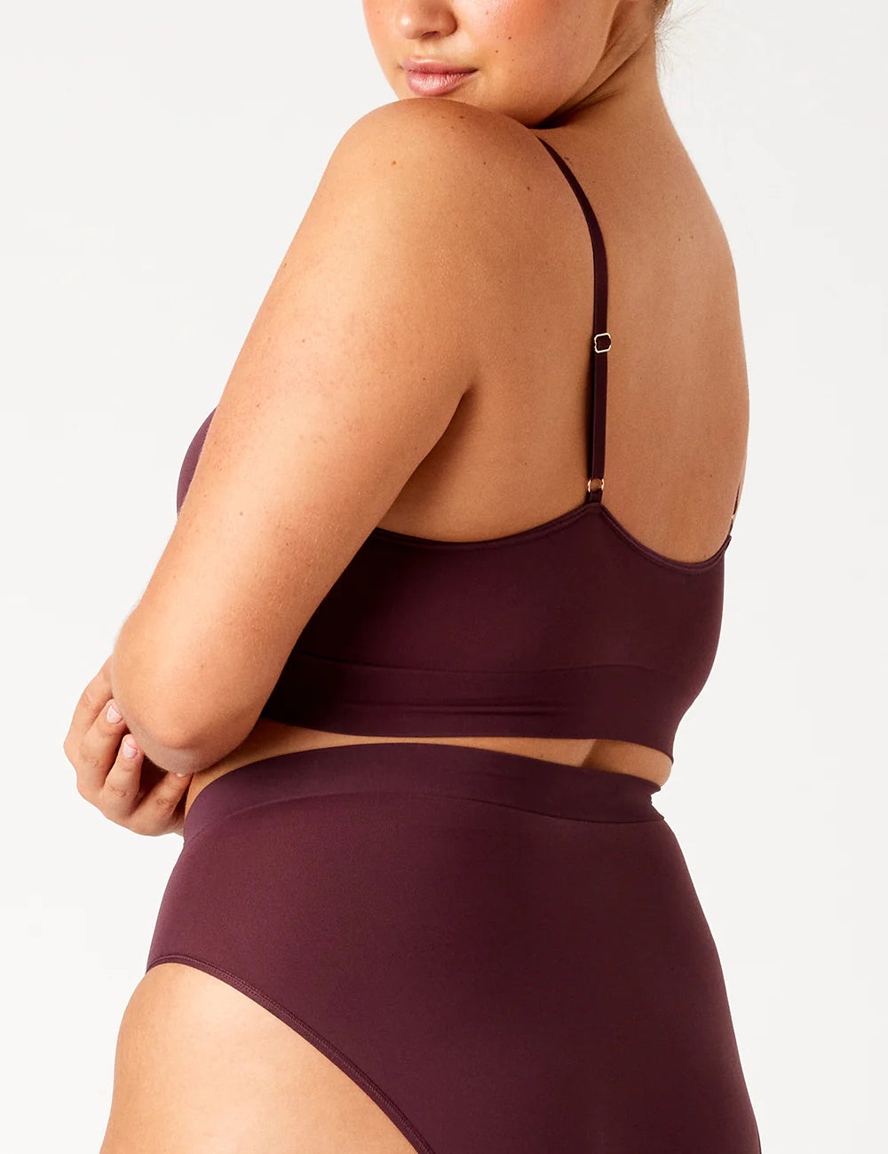 Maroon seamless Bondi Bare Longline two-piece bra and high-waisted briefs