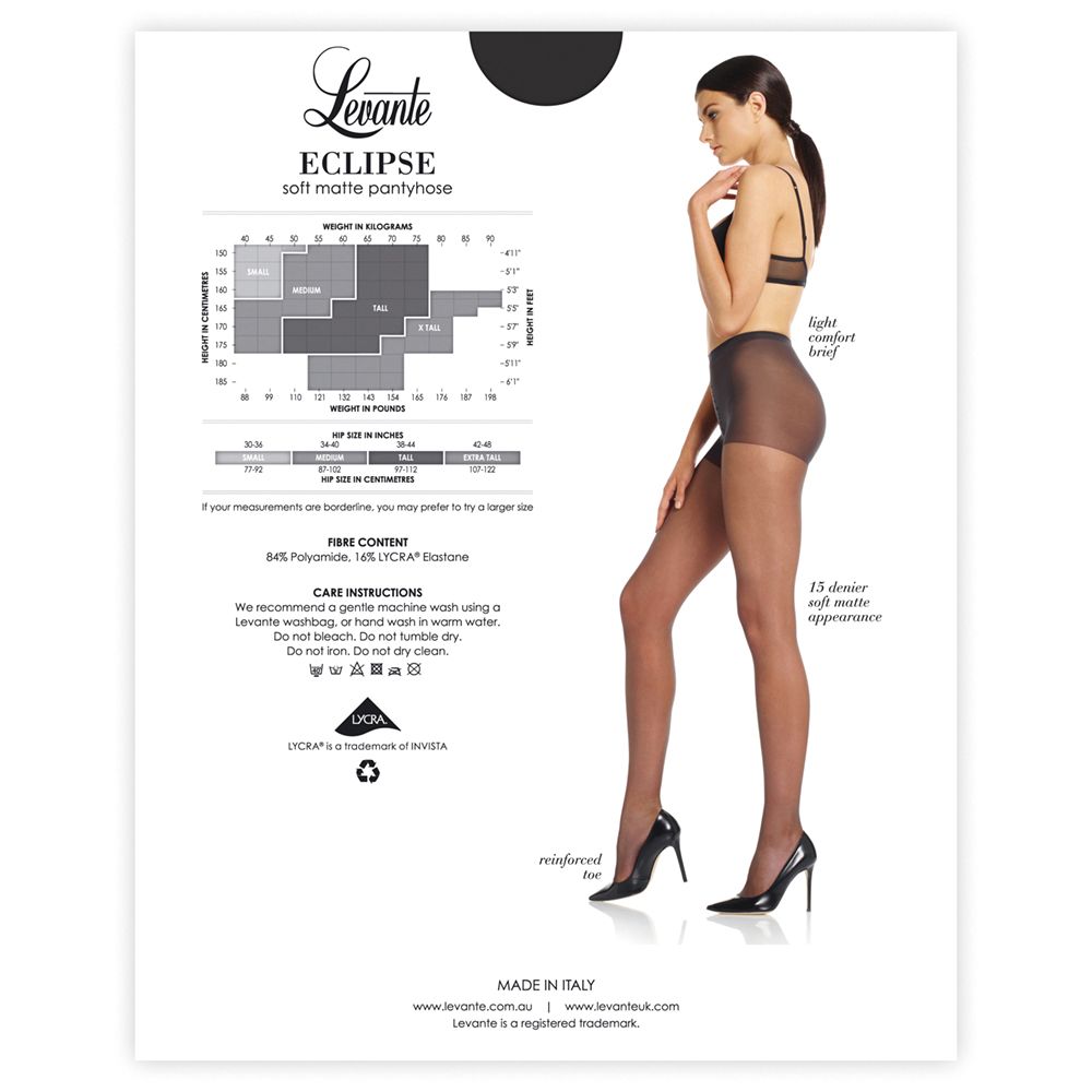 Levante Eclipse soft matte pantyhose in sheer black with reinforced toe