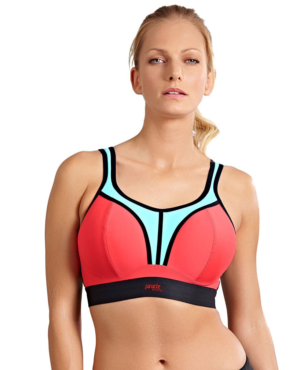 Panache Sports Wire Free 7341B - Sports Wirefree Bra Coral / Sky / 8G Available at Illusions Lingerie