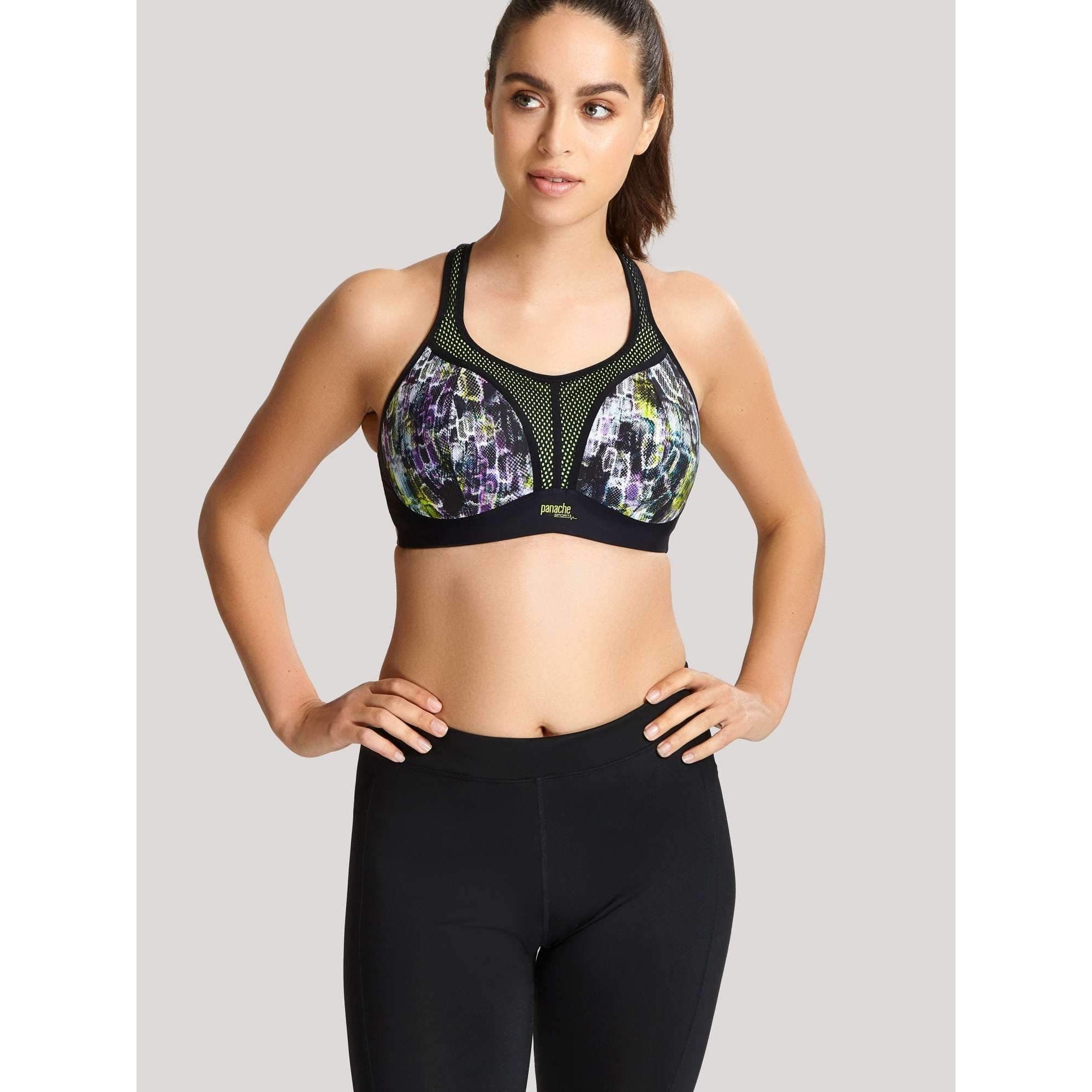 Panache Sports Wire Free 7341A - Sports Wirefree Bra Neon Reptile / 14DD Available at Illusions Lingerie