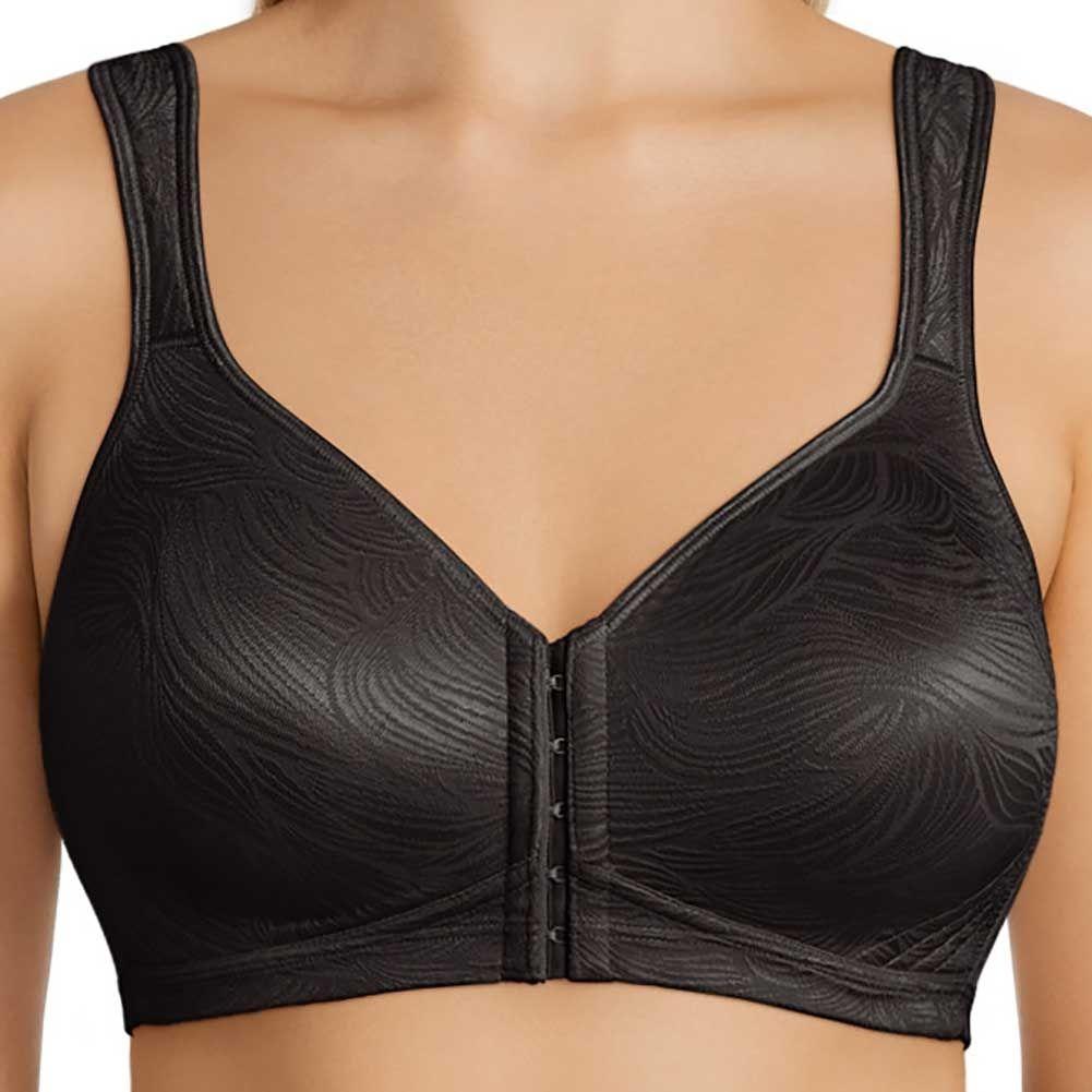 Playtex Front Fastening Posture Y1277H - Wirefree Bra Black / 14B Available at Illusions Lingerie