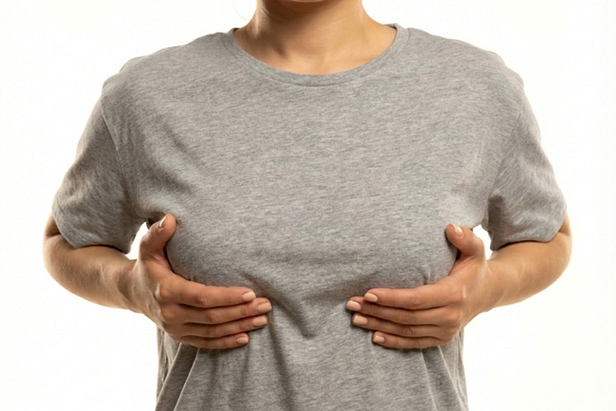 Soft heather gray crew-neck t-shirt in bra sagging article