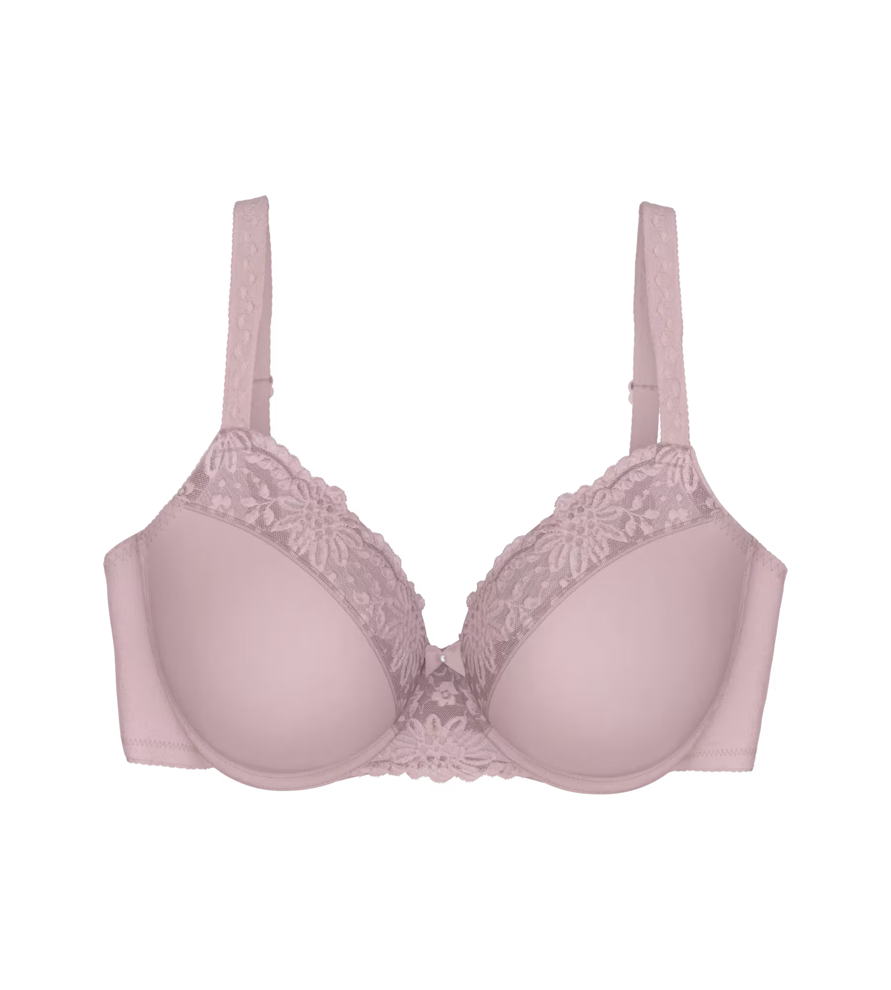 Ladyform delicate pink lace-trimmed bra with soft smooth cups and matching straps made of fine lace fabric