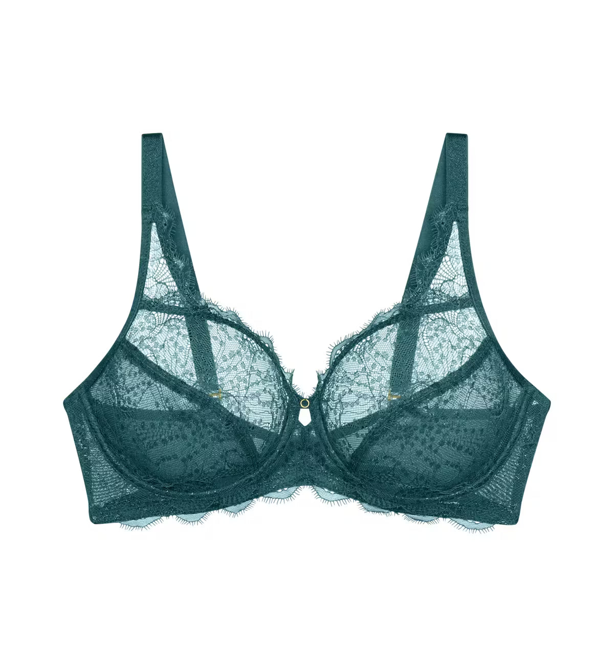 Amourette Sparkle wired deep teal lace bra with intricate floral patterns and scalloped edges for elegant support