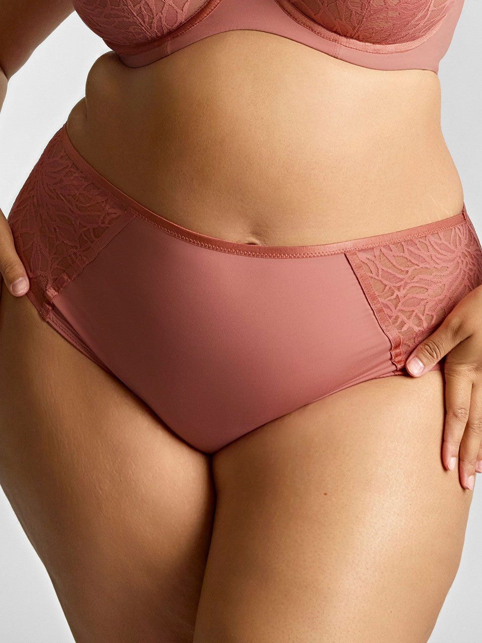 Sophia Deep Brief in rose-colored lace-trimmed high-waisted style