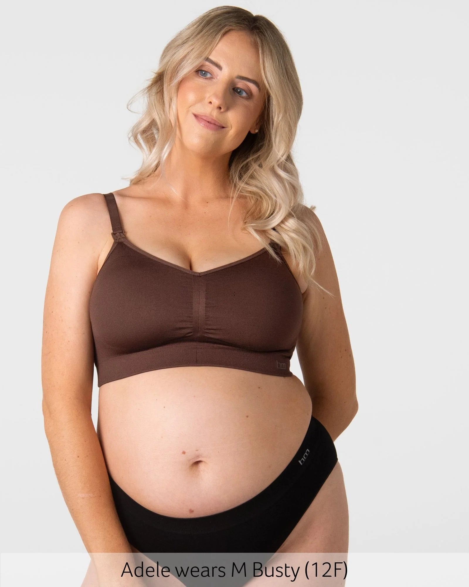 Brown seamless maternity nursing bra with adjustable straps designed for full comfort and easy nursing access