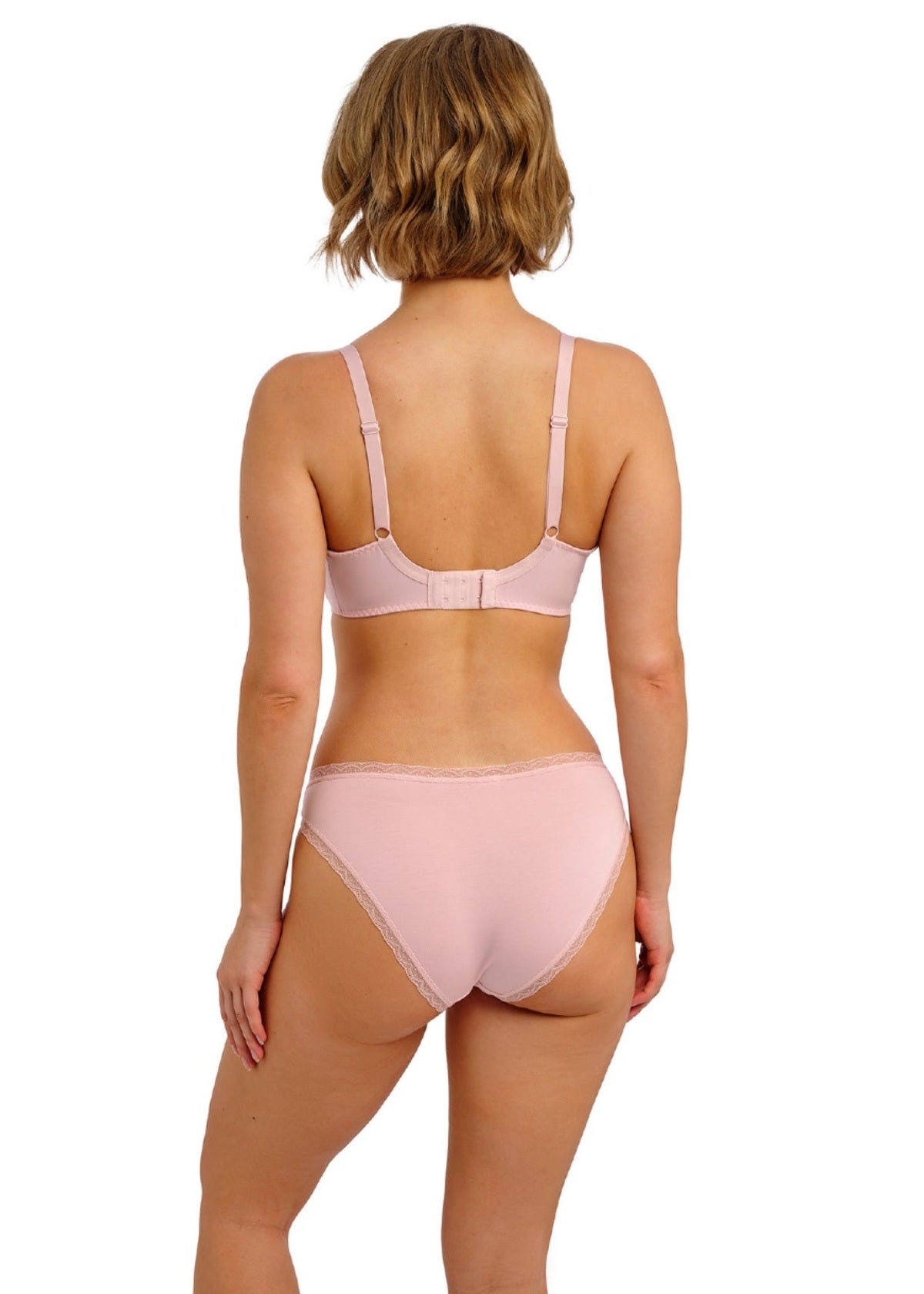 Freya Flirt pink satin padded half cup bra with lace trim briefs