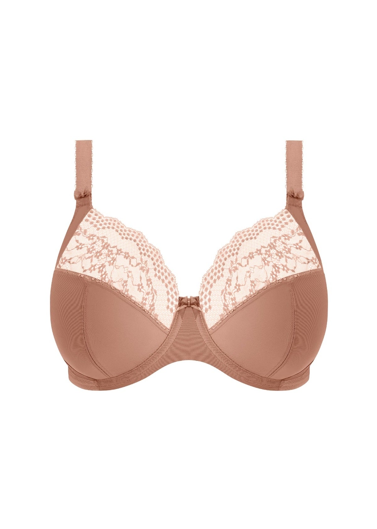Beige lucie plunge lace-trimmed underwire bra with adjustable straps and seamless structured design