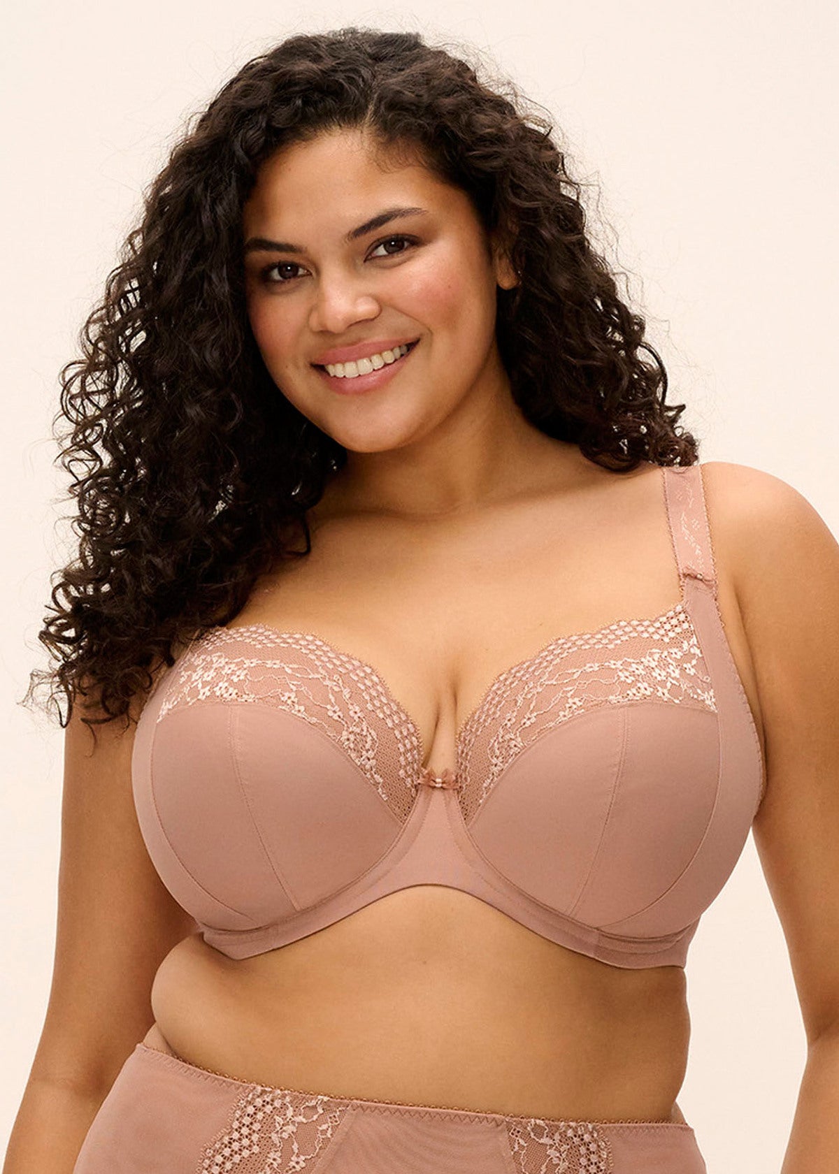 Lucie Plunge soft rose gold underwire bra with delicate lace trim and adjustable straps for comfortable support